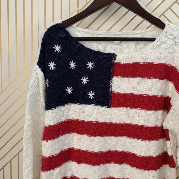 Lucky Brand Cotton Blend USA Flag Sweater striped Knit Pullover Stars & Stripes - Picture 4 of 9